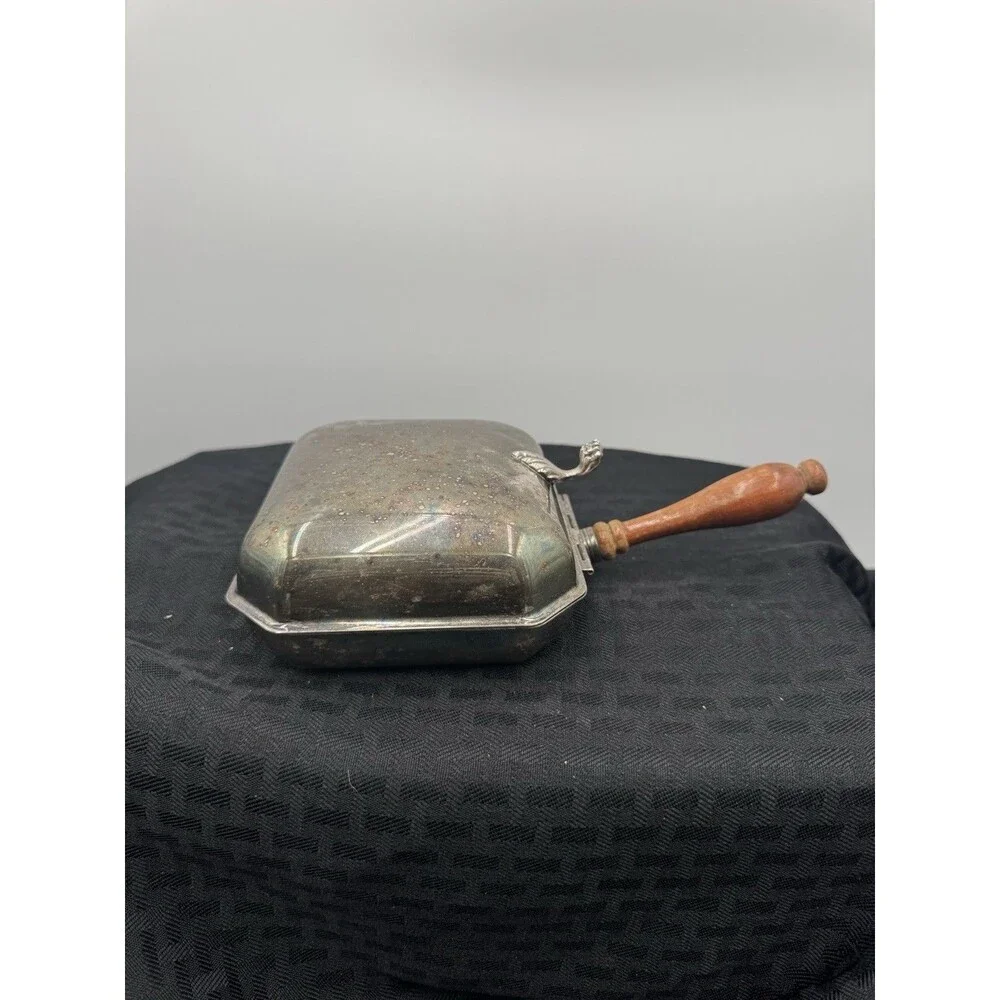 1900s Sheffield Silverplate Silent Butler Wooden Handle Glass Liner Vtg AZ